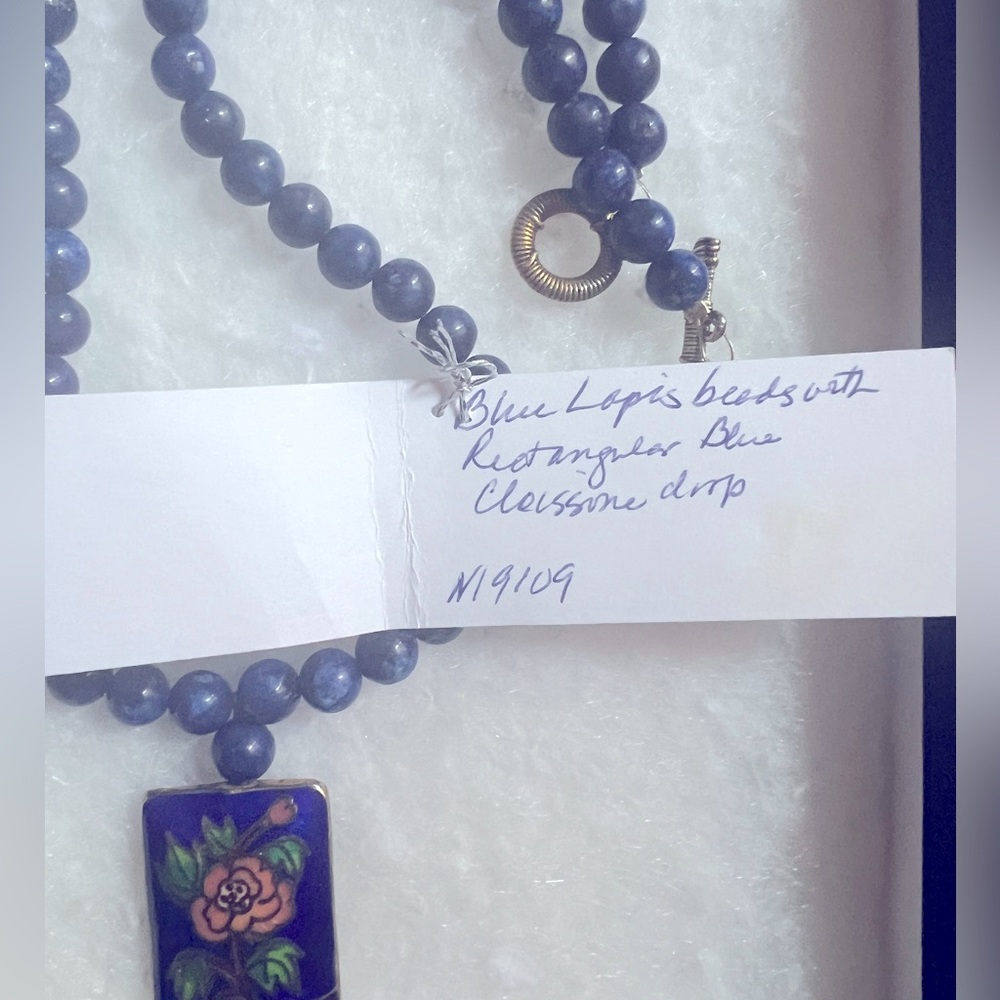 Cloisonné enamel and lapis lazuli Victorian style necklace - Picture 2 of 2